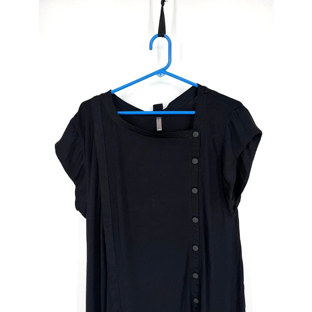 Free People Kismet Black Asymmetrical Button Mini Dress Raw Hem XS OB1412981 - Picture 6 of 12